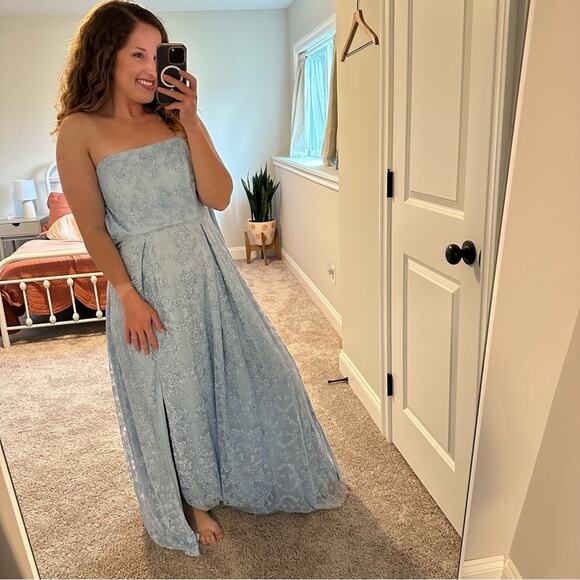 NWT JUMP Apparel Blue Glitter Lace Strapless Maxi Gown 7/8 - Picture 11 of 11